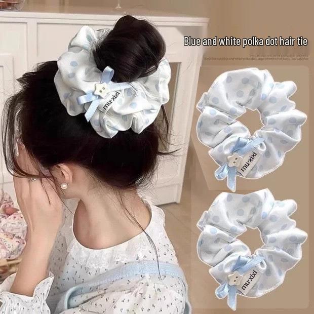 Haargummi im koreanischen Stil mit blauen Punkten - Exklusiv für Damen, High-End Lazy Style