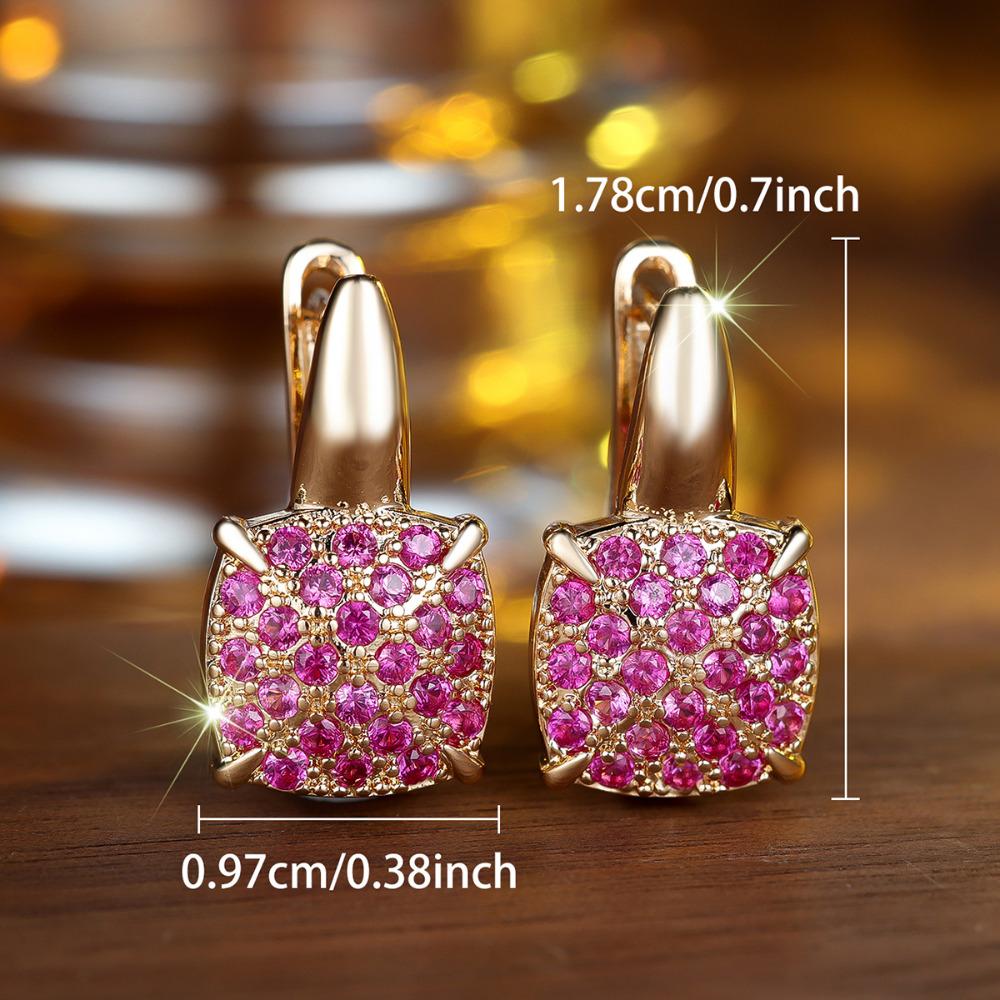 Charm Rose Red Zircon Square Drop Earrings for Ladies Luxury Gold Color Wedding Party Jewelry Gifts
