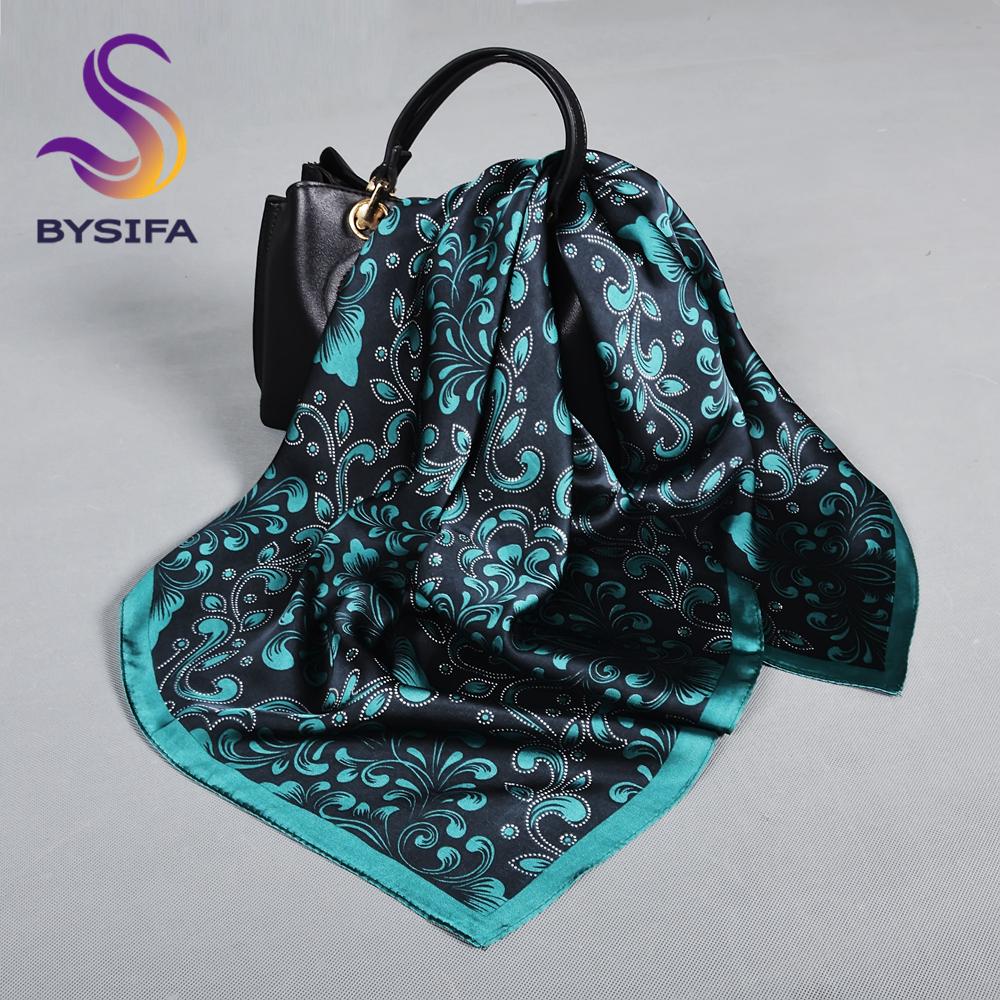 BYSIFA New Orange Coffee Silk Scarf Hijab Fashion Elegant Floral Square Scarves Foulard Spring Fall Lady Head Scarf Accessories
