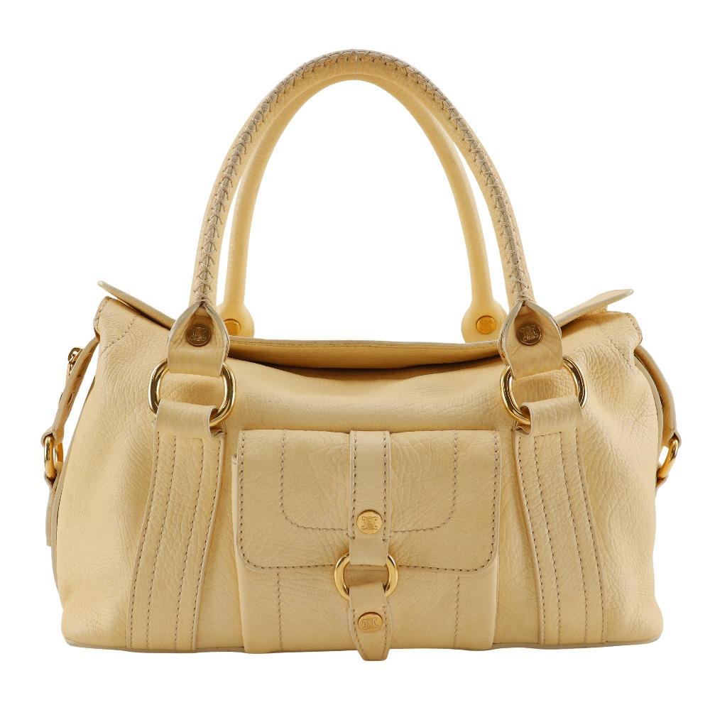 CELINE Mini Boston bag Tote Bag Triomphe off white leather Women Used