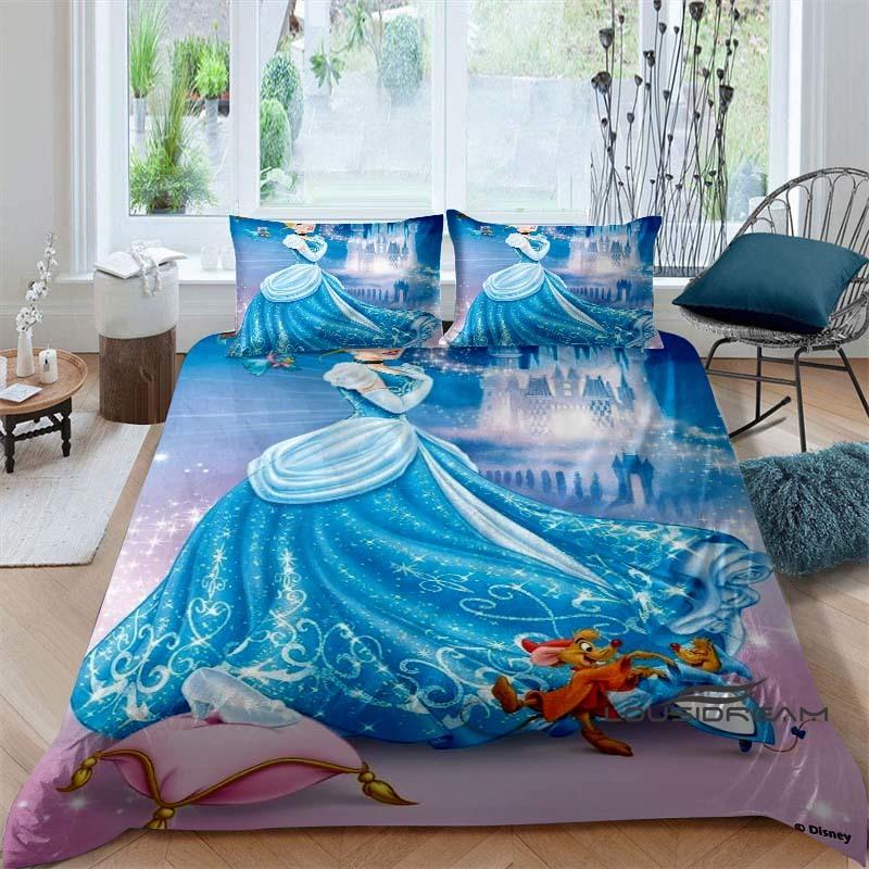 Cartoon-themed Cinderella fairy tale duvet cover and pillowcase bedding set, suitable for boys' and girls' bedrooms, and as a