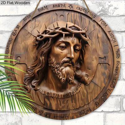 Placa Redonda 2D Plana Vintage Sexta-feira Santa de Madeira - Jesus Natal Placa Redonda para Porta da Frente, Parede, Decoração Suspensa para Igreja - Presente Ideal para Amigo
