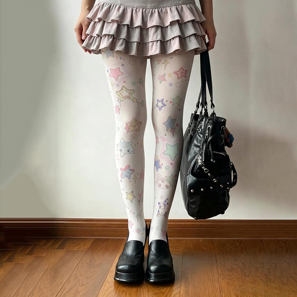 Cartoon Print Tights With Velvet Fabric For Women Casual Wear