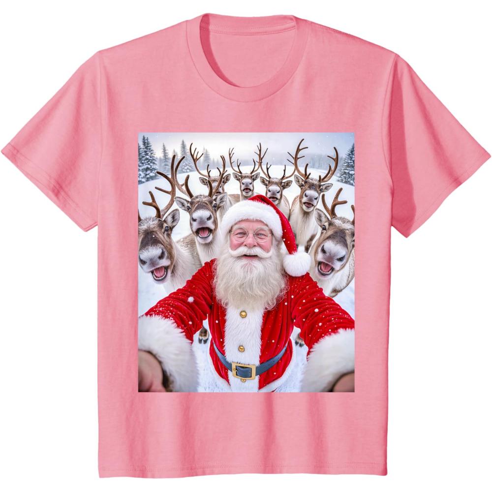 Funny Santa Claus Christmas Reindeer Selfie Xmas Snow TShirt Woman Man Merry Christmas Graphic T Shirts Oneck Cotton Tops Tee S