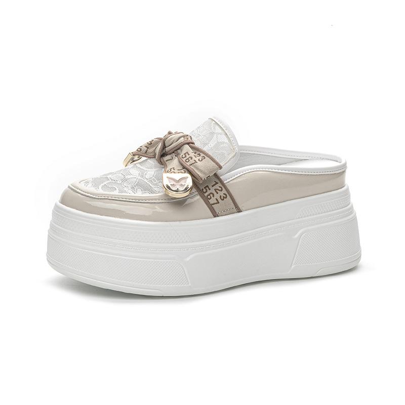 Fashion 8.5cm Patent Synthetic Leather Platform Wedge Casual Pumps Chunky Heels High quality Summer Spring Slipper Fashion Sandals Shoes