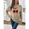 Autumn Winter Round Neck Cherry Jacquard Loose Casual Pullover Sweater Women Sweet Knitting Bottomed Top