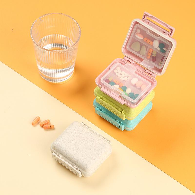 Organizer Divided Medicine Container Portable 6-Compartment Sealed Medicine Box with Double-Lock Moisture-Proof Anti-Damp Tablet
