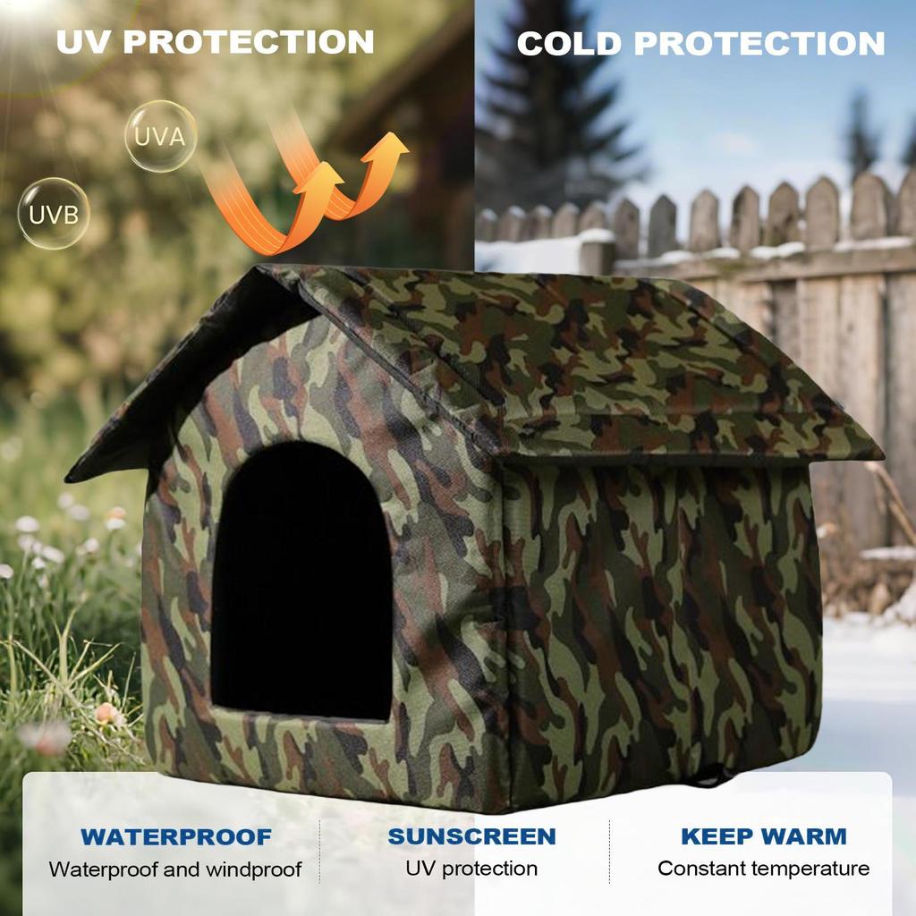 Outdoor Cat House Foldable Weatherproof Outdoor Oxford Cat Shelter Non Slip Bed Tent Hideaway Windproof Condos for Sleeping