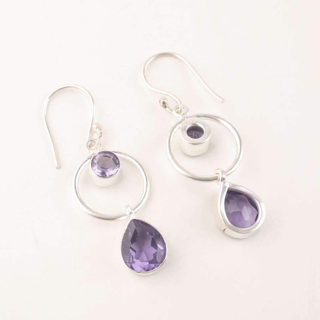 Natural Iolite Gemstone 925 Sterling Silver Jewelry Handmade Hook Earrings 2.0" EE-140-1