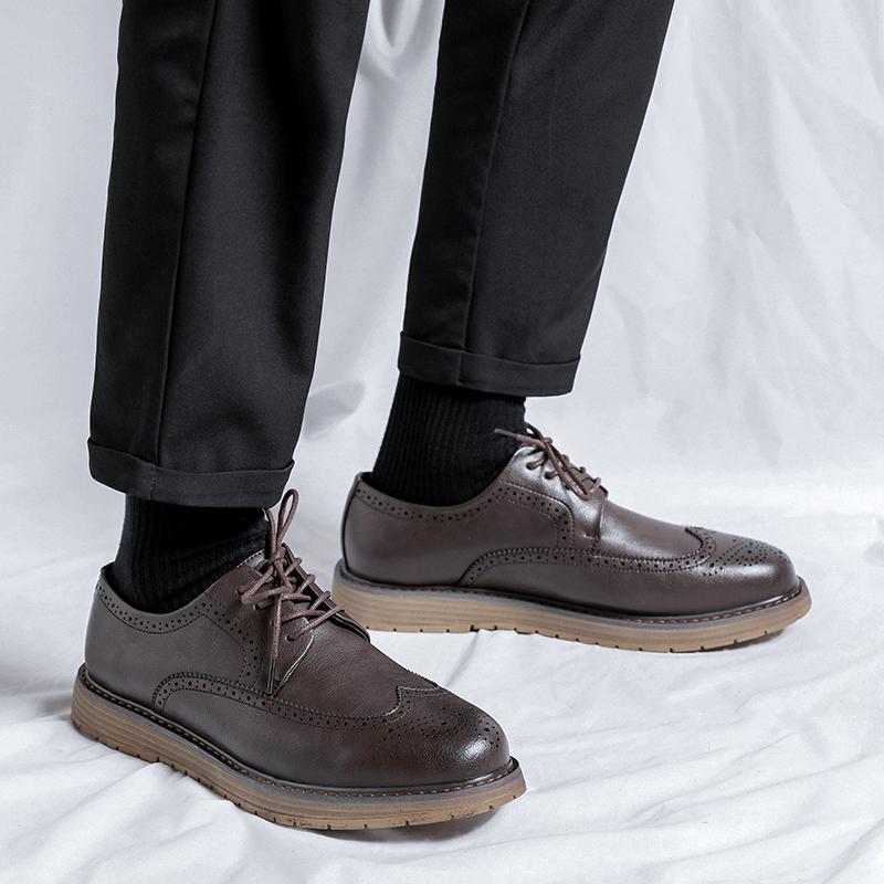 Fashion Business Formal Leather Shoes Casual Mens Oxford Shoes Classic Brogue Shoes Young British Style High Quality Handmade Men Shoes