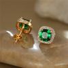 Female Luxury Green Crystal Zircon Stone Stud Earrings Vintage Gold Color Wedding  For Women