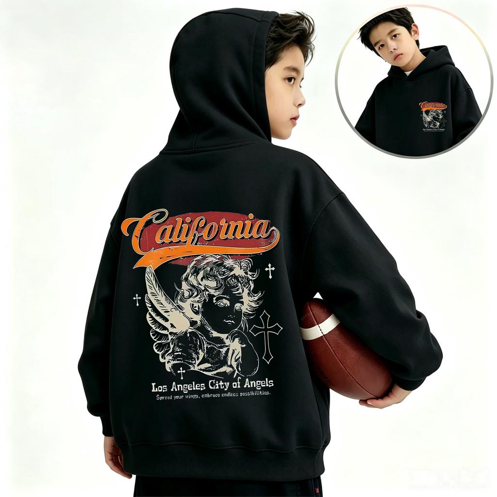 Autumn Winter Kids Hooded Sweatshirt Vintage Sunflower Butterfly Graphic Back Print Boys Girls Casual Pullover Hoodie