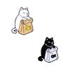 Feed Myself Enamel Pins Cute Black White Cat Dried Fish Bag Brooches Lapel Badge