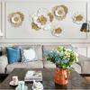 European-style Wrought Iron Pendant Wall Decoration Living Room Background Wall Metal Wall Decoration Golden Flower