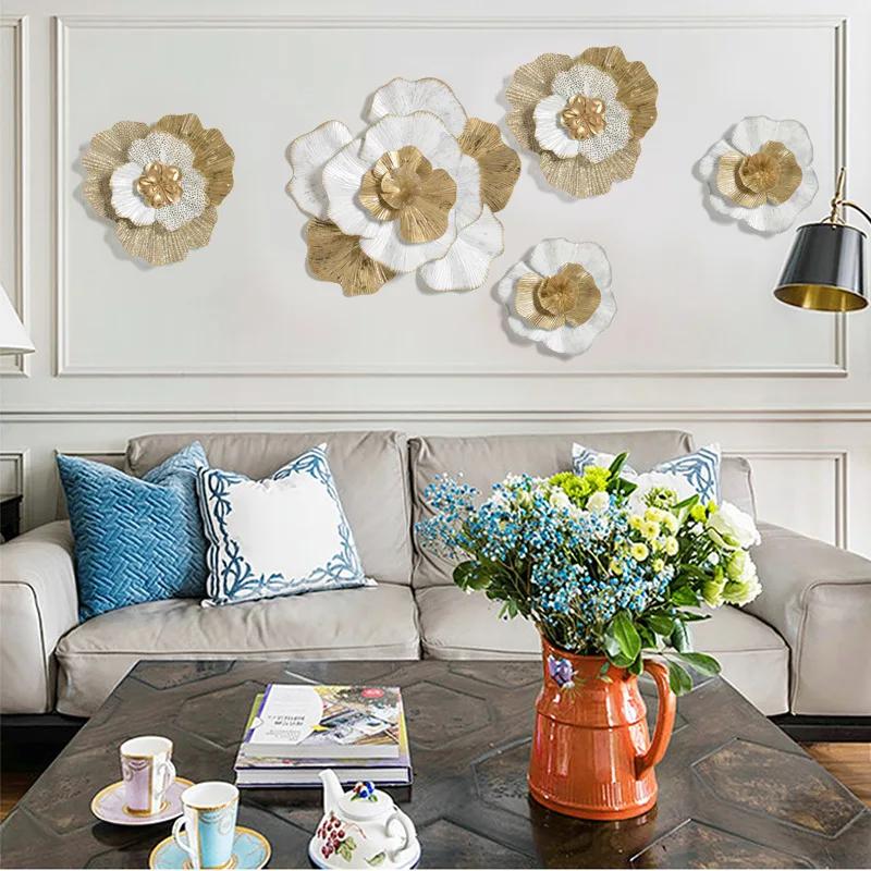 European-style Wrought Iron Pendant Wall Decoration Living Room Background Wall Metal Wall Decoration Golden Flower