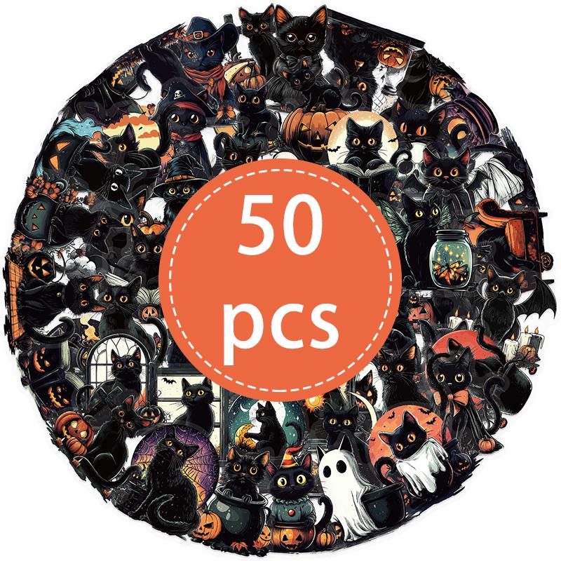 High-Quality 50Pcs High-Quality Halloween High-Quality Black High-Quality Funny High-Quality Cat High-Quality Stickers High-Quality Horrible