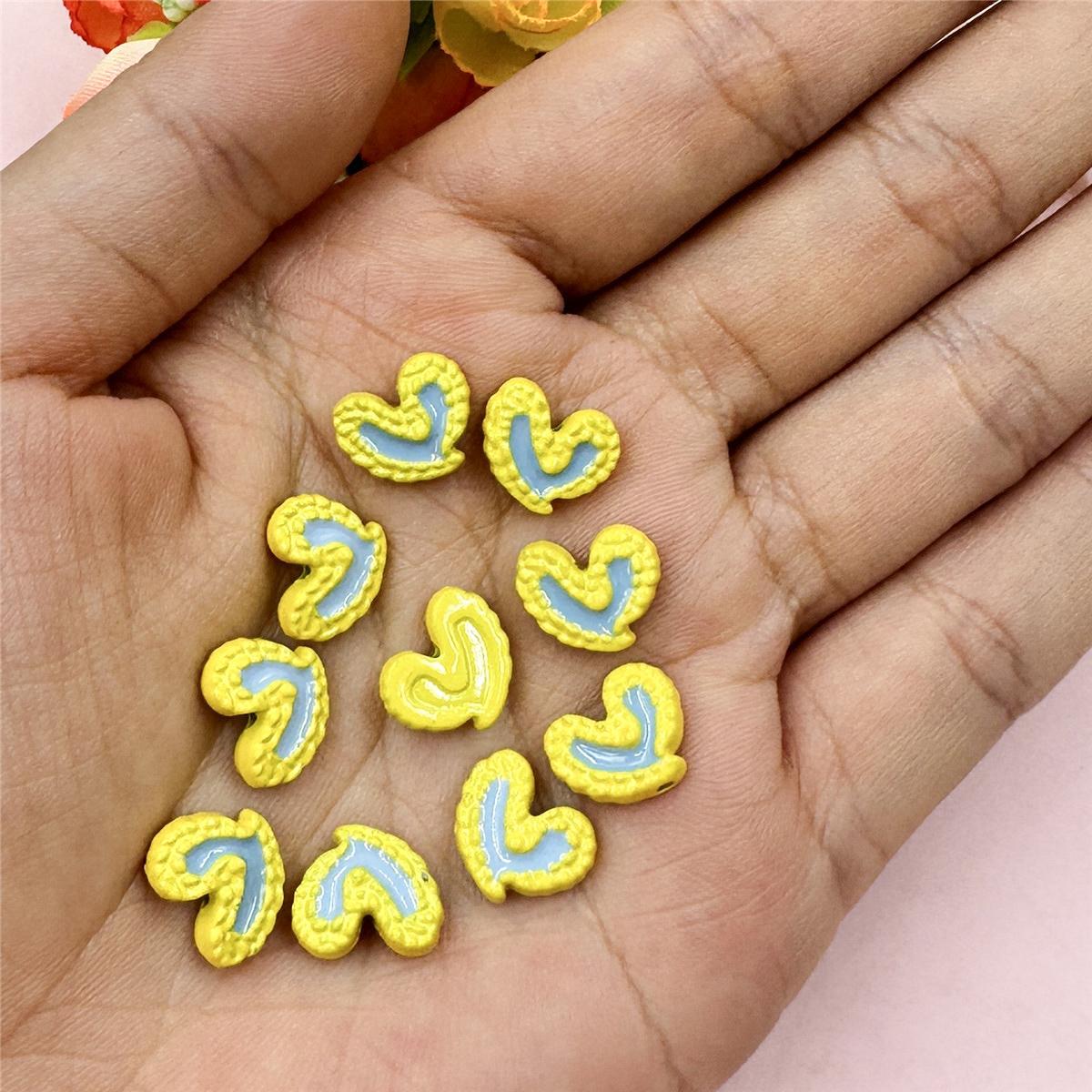 

Creative Material Handmade Necklace Beads Making Alloy Heart DIY Bracelet Drop Oil Fashion 9.4*11.4mm Jewelry Accessories Double Color 10Pcs жёлтый