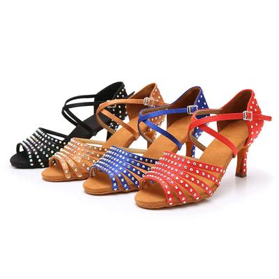  Hot Latin Dance Shoes Women for Silver Gray Satin Salsa Ballet Shoe Girls for Shine Rhinestone Ballroom Dancing Shoes