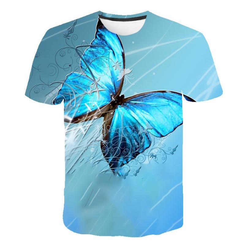 Cross-border New Boys And Girls With The Same Parent-child T-shirt, Beautiful Butterfly 3D Printing Cool Loose Men's And Women's Short Sleeves