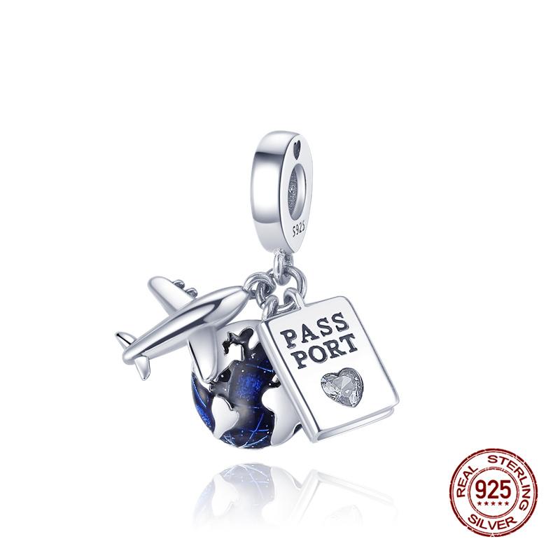 925 Silber Flugzeug Reise Gepäck Charms Perle Passend für 3mm Armband Damen DIY Schmuck Geschenke Original Charms