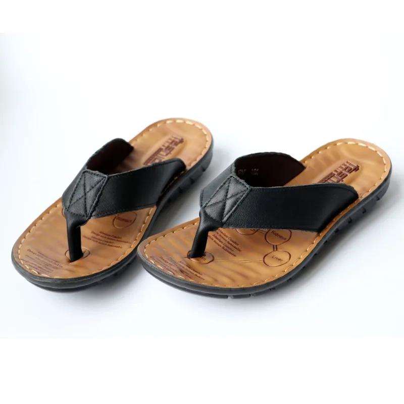 Slippers for Men Cowhide Leather Men's Beach Shoes Summer Men Flip Flops 2025 New Men Casual Slippers Comfortable Soft Pantuflas
