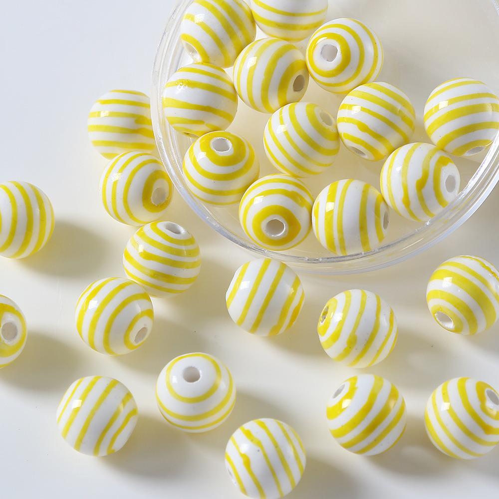 Children's Multicolor Striped Ceramic Round Beads for Handmade DIY Bracelets and Accessories.