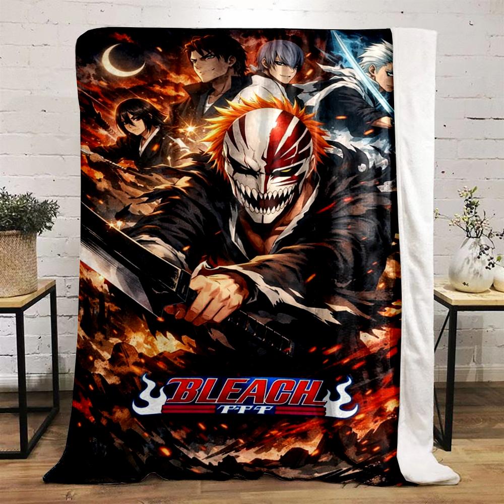 Bleach Anime Characters and Hollow Mask Design Flannel Blanket for Bedroom, Living Room, Sofa, and Nap Sofas