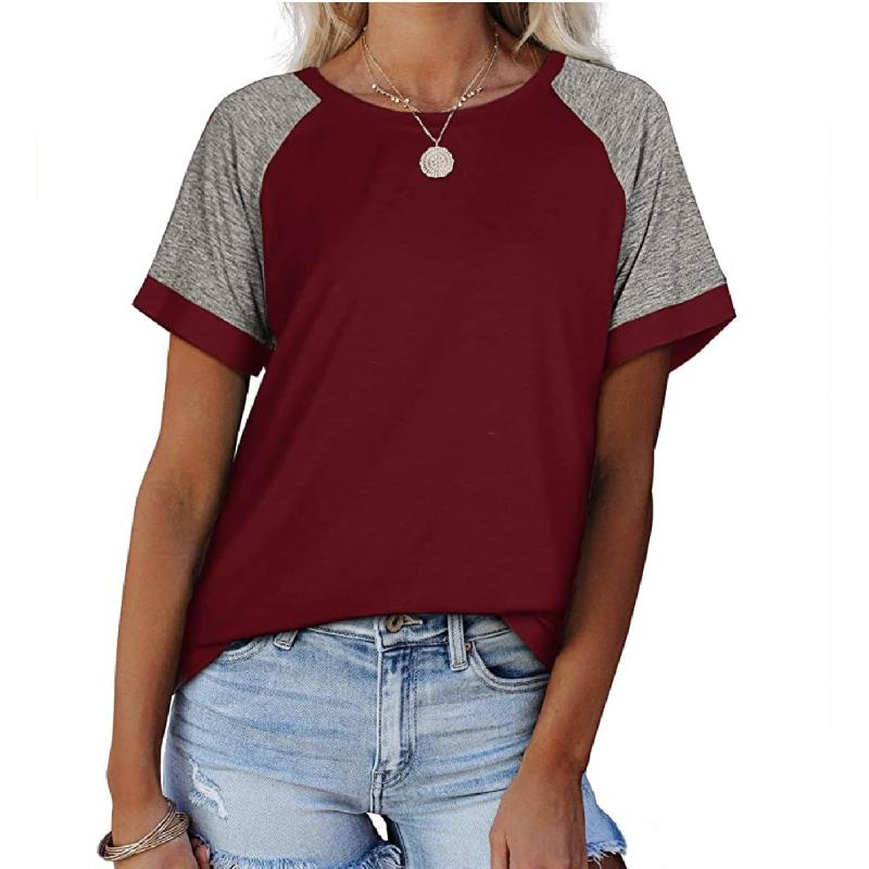 2026 Spring/Summer New Round Neck Color Block Short Sleeve Women's T-Shirt Top