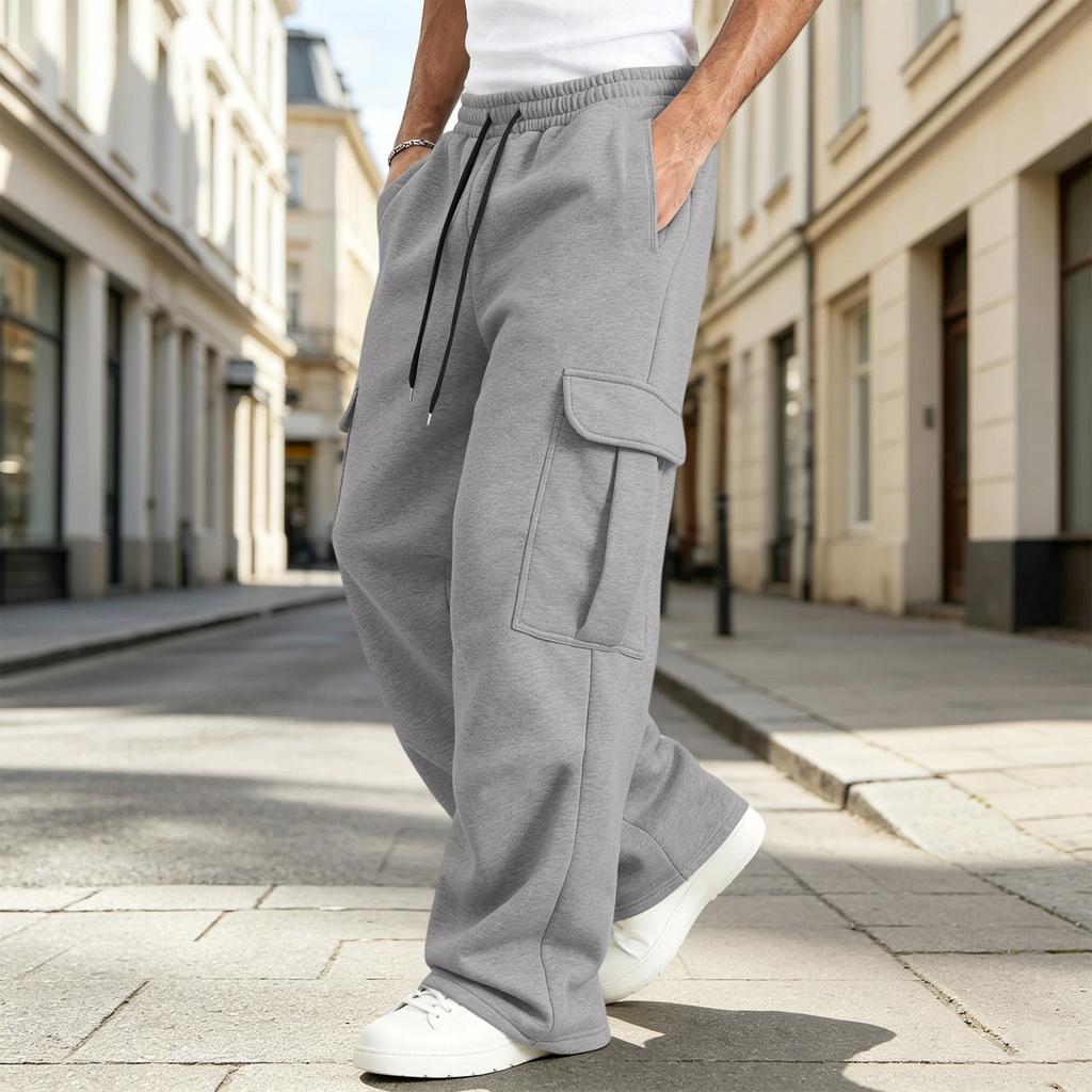 Pantaloni da Jogging Cargo da Uomo Vestibilità Larga Gamba Dritta con Elastico in Vita, Pantaloni Sportivi Casual
