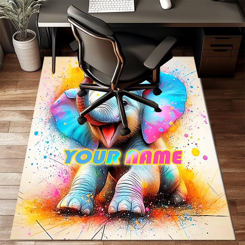 1PC Custom Name Colorful Elephant Artwork Theme Floor Mat Ideal for Living Room, Game Rooms, Office, Bedroom, Floor Mat Playful Design
