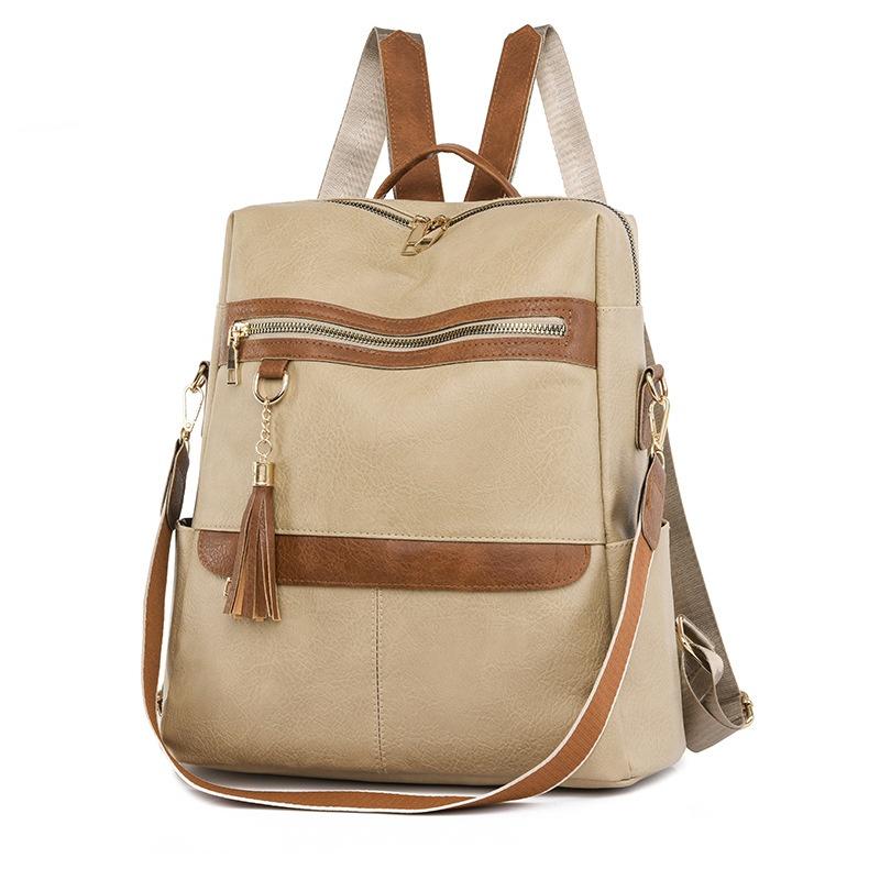 

Модные женские рюкзаки, дизайнерская сумка через плечо, мягкий кожаный рюкзак с кисточками, женская дорожная сумка, большие школьные сумки для девочек-подростков хаки