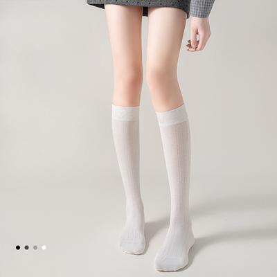 Women's Slim Anti Pilling Right Angle and Casual Vertical Bar Height Solid Color Calf Pile Socks