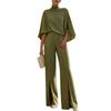 Conjunto de Dos Piezas para Mujer: Top de Cuello Alto con Mangas tipo Capa y Pantalones de Pierna Ancha de Color Sólido, Atuendo Elegante