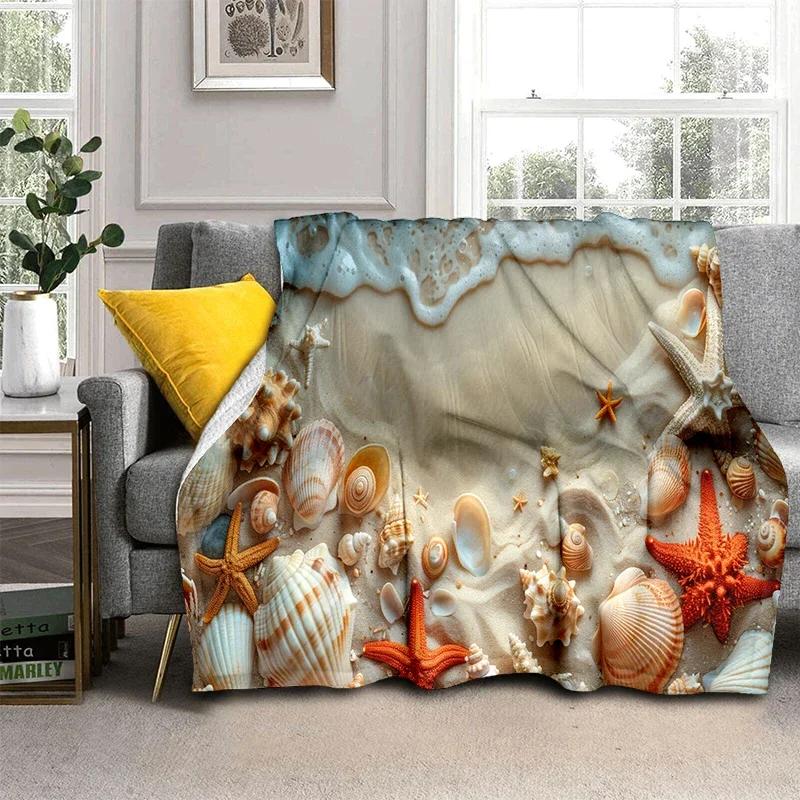 D Starfish Beach Shell Cartoon Throw Blanket Soft Cozy for Home Bedroom Sofa Picnic Office Cover Designs