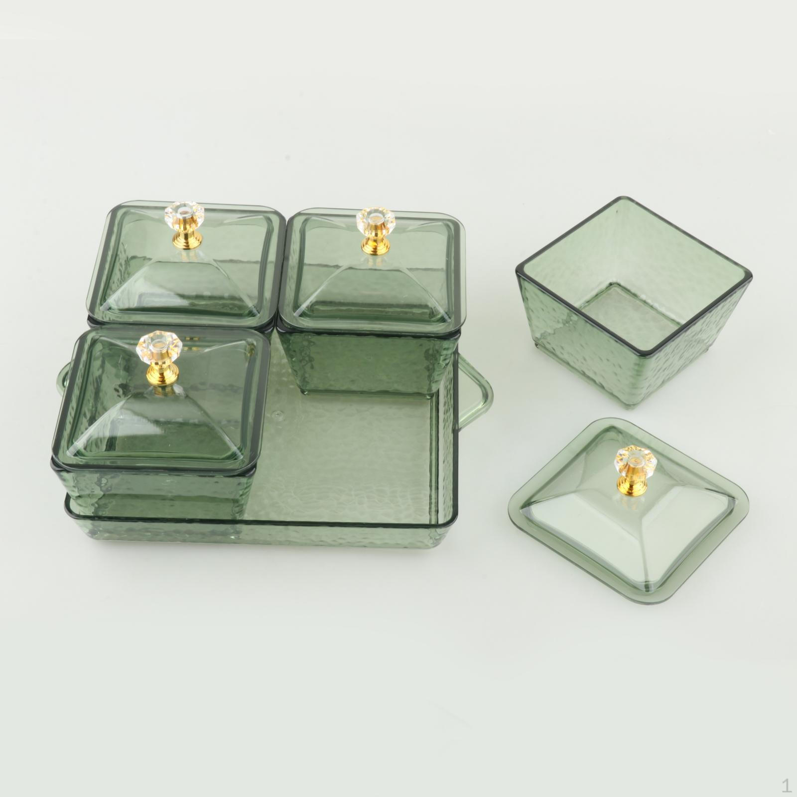 

Поднос для закусок, раздельный сервировочный контейнер с крышкой, коробка для хранения продуктов Nordic Candy Dark Green 4 Grids