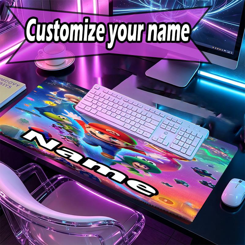 Custom Name Personalized Super Mario Pattern Mousepad, Laptop PC Desk Mat, Decorative Desk Mat for Home Keyboard Pad Gift