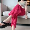 Cotton and Linen Plaid Pants Summer Thin Women's Clothing Bubble Eight or Nine Points Pants Casual High Waist Thin Loose Straight Pants