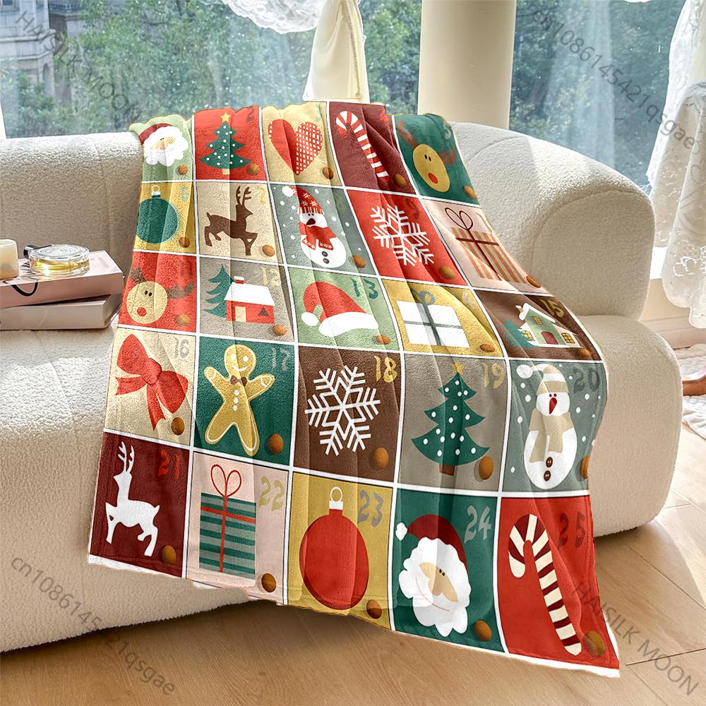 Festive Christmas-themed Illustrated Designs Blanket Flannel Material Soft Warm for All Seasons Home Outdoor Camping Picnics RV