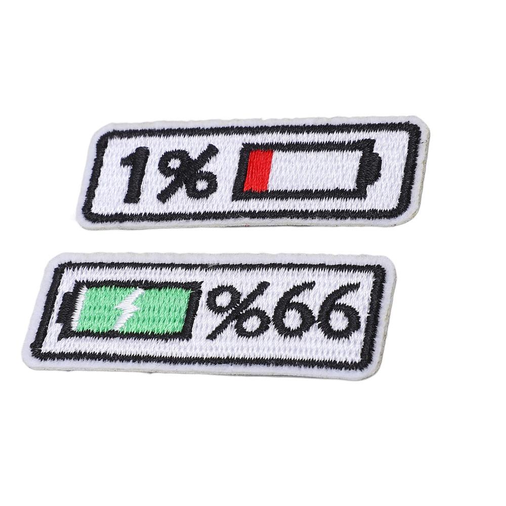 6Pcs Polyester Iron On Patches Battery Level Indicator Sew On Patches Embroidered Patches For Jeans