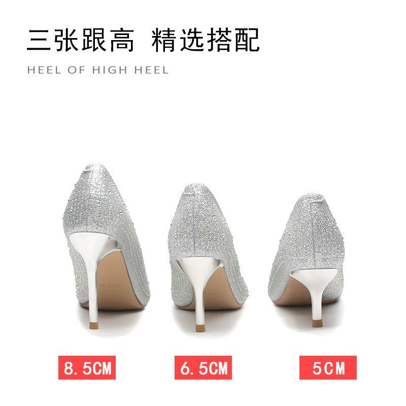 Rhinestone high heels women's new versatile bright diamond women's shoes hot diamond pointed thin heel single shoes