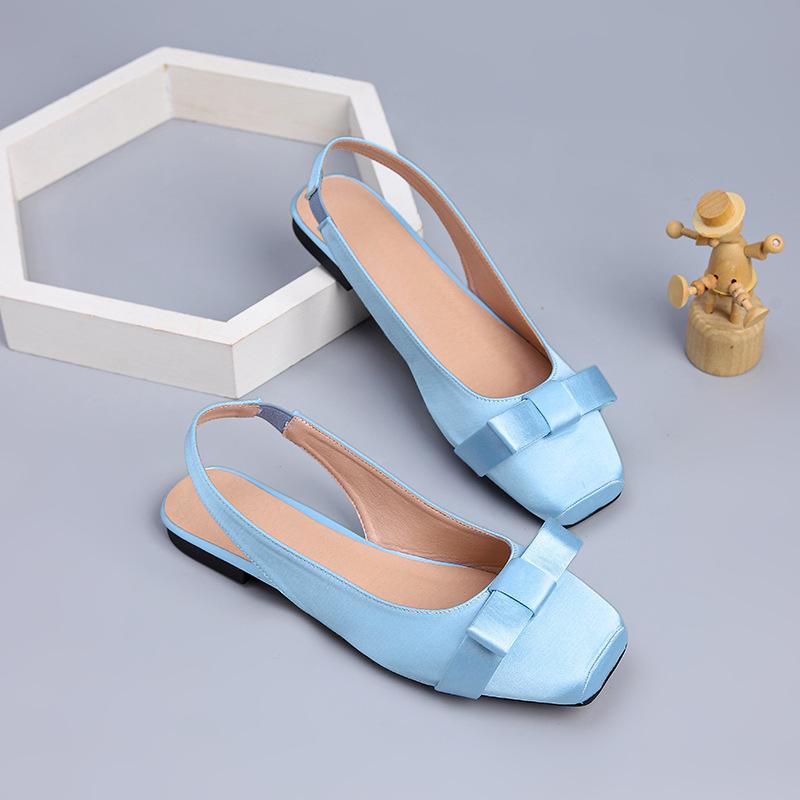 Summer Shoes Women Sandals Flat Silk Elegant Ladies Brand Shoes Fashion Luxury Flat Sandals Black Blue Plus Size 43