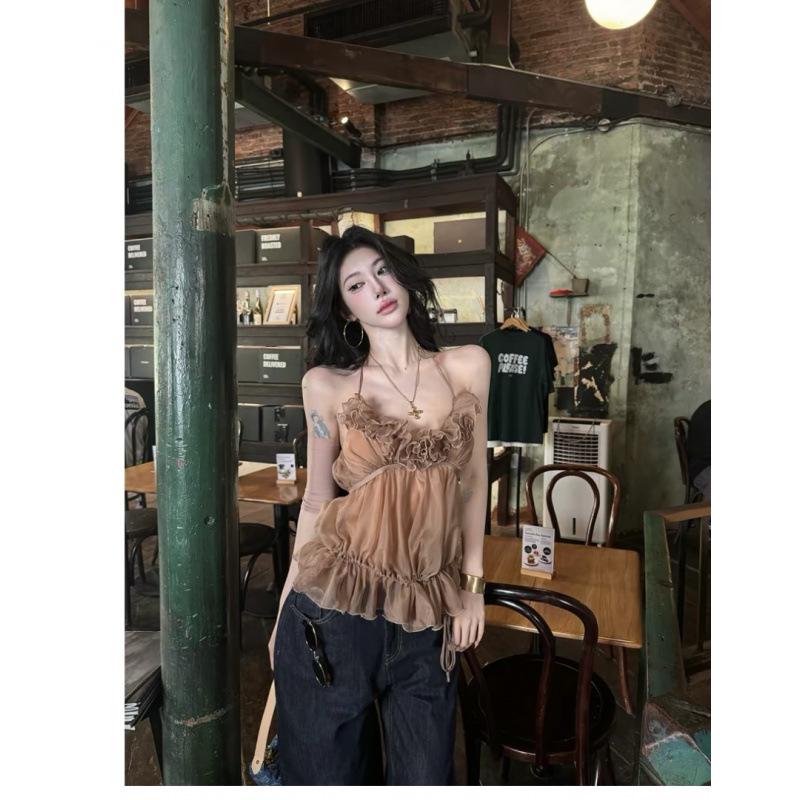 Women s Ruffle Mesh Camisole Top - Early Spring 2026 Collection Large кофейный