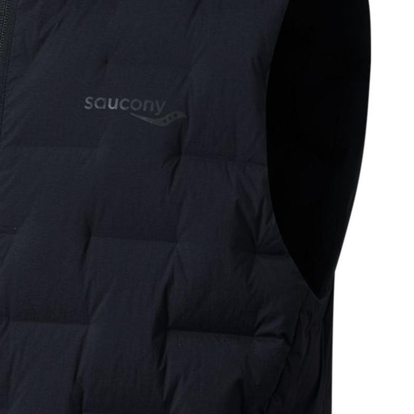 SAUCONY Solid Color Zip Neck Sleeveless Down Vest Men Vests Black SC2230042C-BK01
