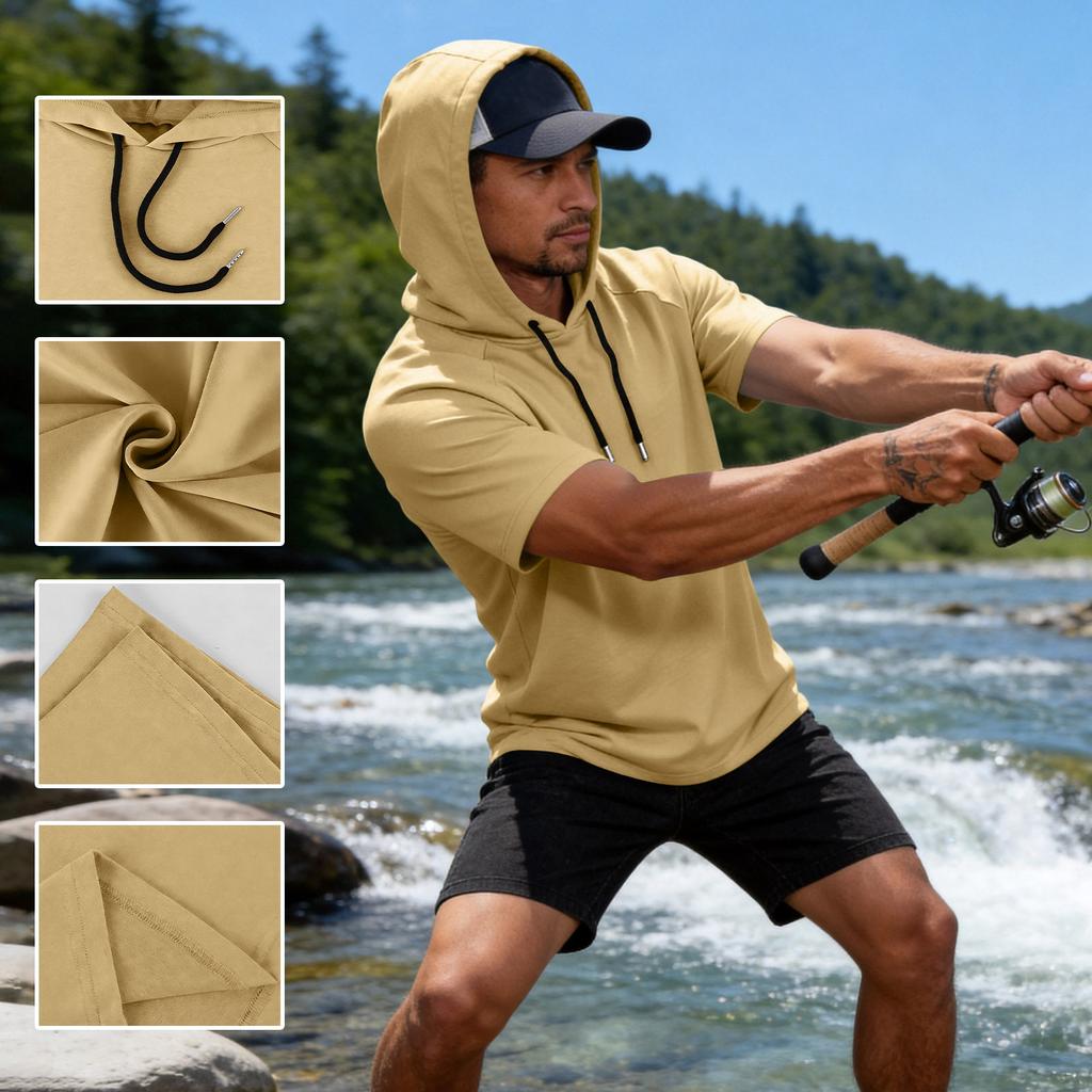 Men's Breathable Lightweight Short Sleeve Hoodie, Sport Casual Tops For Fishing, Fitness & Outdoor Sports