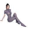 Zipper Open Crotch Sexy Leotard Sheer See Through Bodysuits Oil Glossy Shiny Silky Tights Smooth Yoga Dance Jumpsuits Elastic
