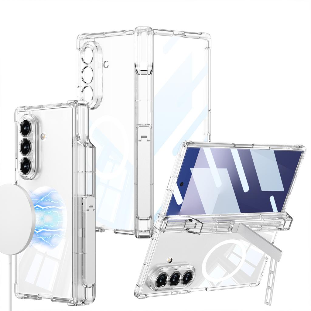 Samsung Zfold7 Mobile Phone Case Rotating Shaft Bracket Full Inclusive Wireless Charging Case Membrane Airbag Anti Fall Transparent Protective Cover