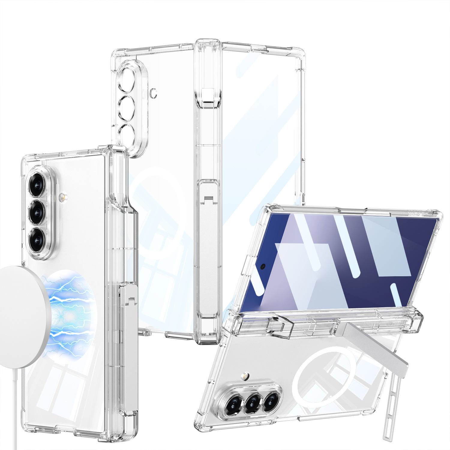 

Samsung Zfold7 Mobile Phone Case Rotating Shaft Bracket Full Inclusive Wireless Charging Case Membrane Airbag Anti Fall Transparent Protective Cover SM-Fold7