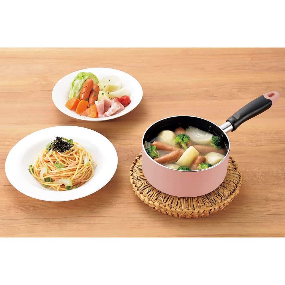 Bestco NQ-0100 Karino 16cm Saucepan with Glass Lid, Pink, Mini Saucepan, Induction Cooking, Gas Cooking, and All Heat Sources