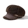 Thick Plush Stitching Octagonal Cap Women's Winter Warm Beret Ear Protection Cap