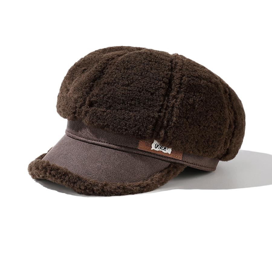 Thick Plush Stitching Octagonal Cap Women's Winter Warm Beret Ear Protection Cap